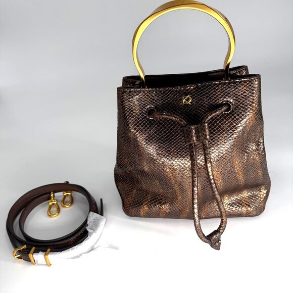 Donna Karan Drawstring Bucket Bag With Metallic Snake Print Leather - Picture 5 of 16